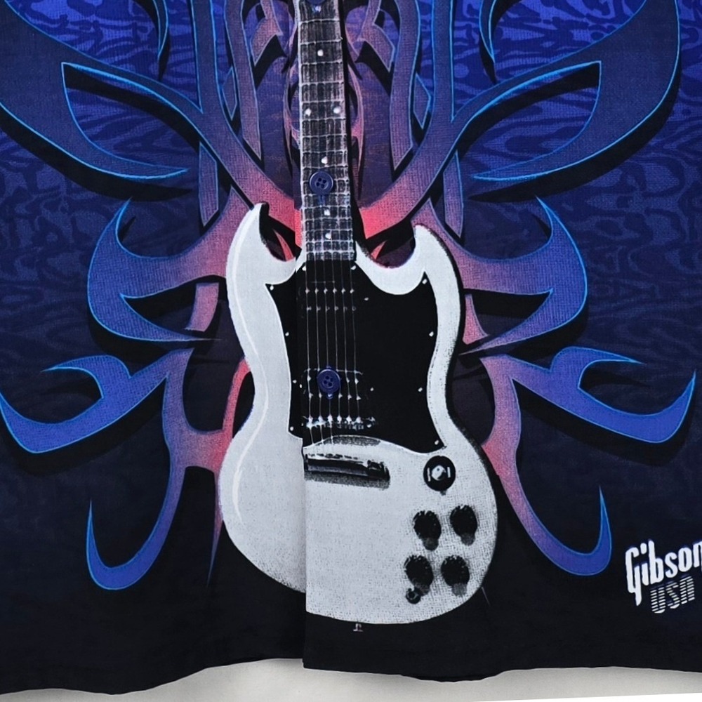 Gibson Tour Wear Dragonfly Shirt XL Blue White SG Guitar Tribal Flame Rock Mens - Picture 4 of 16